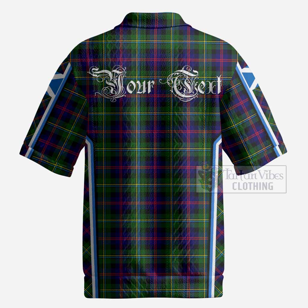 Malcolm Tartan Crest Men’s Polo Sweater Top Scotland Coat of Arm Flag Style