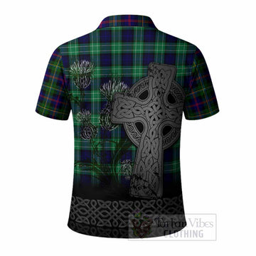 Malcolm Tartan Crest Polo Shirt Grunge Celtic Cross Scottish Thistle