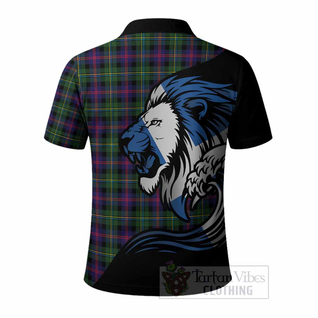Malcolm Tartan Crest Polo Shirt Scottish Golden Lions Wave Flow
