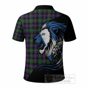 Malcolm Tartan Crest Polo Shirt Scottish Golden Lions Wave Flow