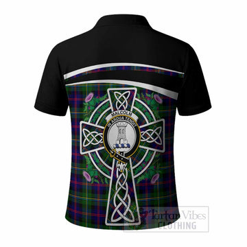 Malcolm Tartan Crest Polo Shirt Scottish Thistle Celtic Cross Alba Gu Brath