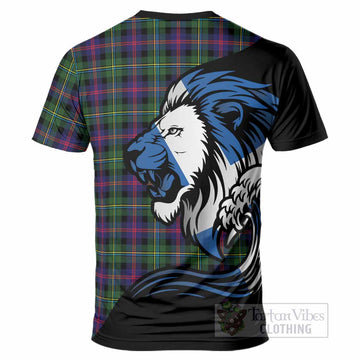 Malcolm Tartan Crest T-Shirt Scottish Golden Lions Wave Flow