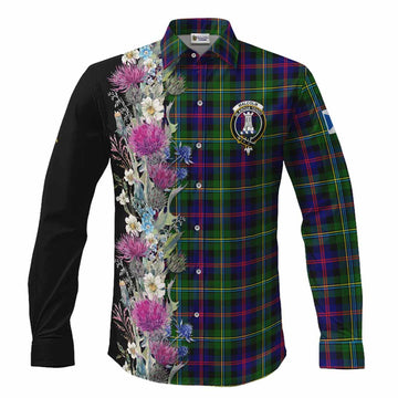 Malcolm Tartan Crest Thistle Floral Long Sleeve Button Shirts Men's Shirt S - Tartan Vibes Clothing