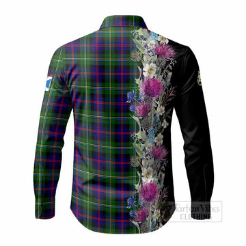 Malcolm Tartan Crest Thistle Floral Long Sleeve Button Shirts - Tartan Vibes Clothing
