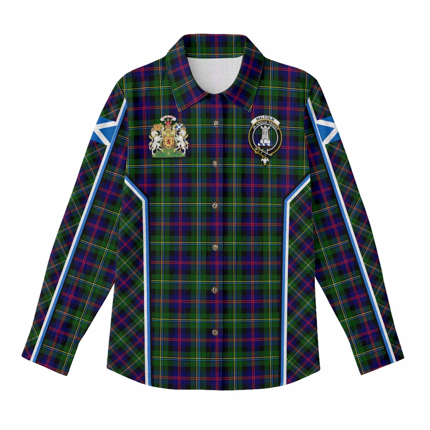 Malcolm Tartan Crest Women Casual Shirt Scotland Coat of Arm Flag Style - Tartan Vibes Clothing