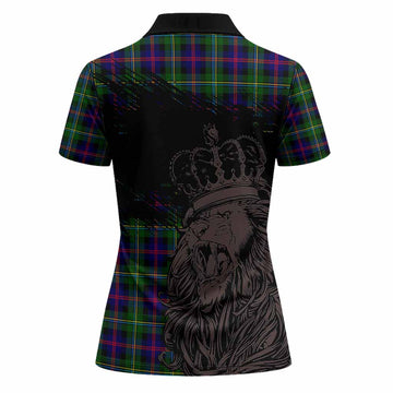 Malcolm Tartan Crest Women Polo Shirt Crowned Lion Heritage Style