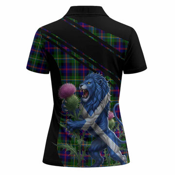 Malcolm Tartan Crest Women Polo Shirt Scottish Lion Rampant Thistle