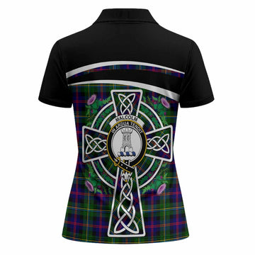 Malcolm Tartan Crest Women Polo Shirt Scottish Thistle Celtic Cross Alba Gu Brath
