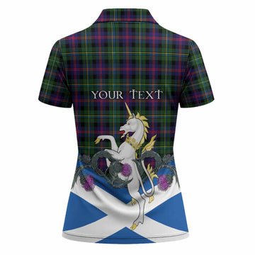 Malcolm Tartan Crest Women Polo Shirt Scottish Unicorn With Thistle