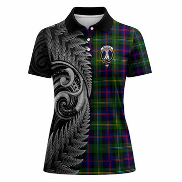 Malcolm Tartan Crest Women Polo Shirt With New Zealand Silver Fern Maori Koru