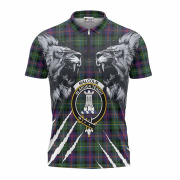 Malcolm Tartan Crest Zipper Polo Shirt Ferocious Lion Style