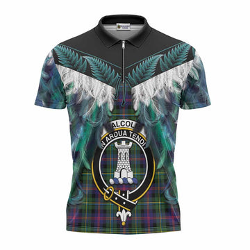 Malcolm Tartan Crest Zipper Polo Shirt New Zealand Maori Korowai Cloak
