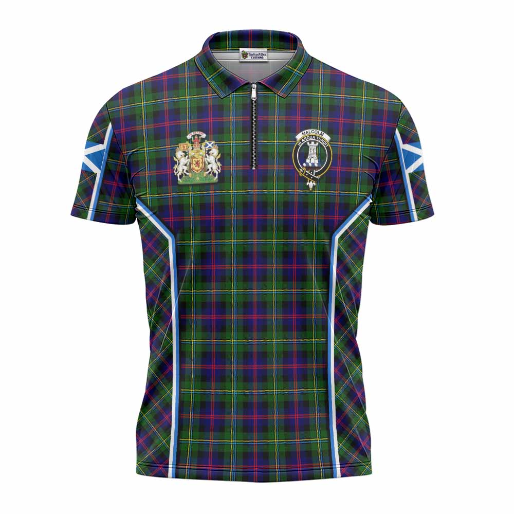 Malcolm Tartan Crest Zipper Polo Shirt Scotland Coat of Arm Flag Style - Tartan Vibes Clothing