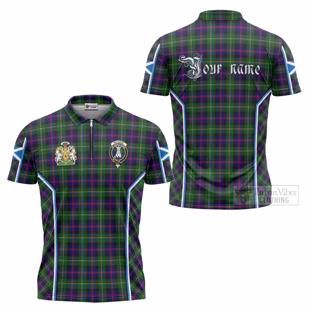 Malcolm Tartan Crest Zipper Polo Shirt Scotland Coat of Arm Flag Style - Tartan Vibes Clothing