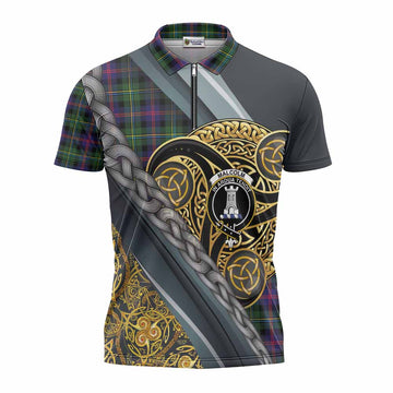Malcolm Tartan Crest Zipper Polo Shirt Scottish Triskele Celtic