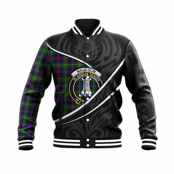 Malcolm Tartan Family Crest Baseball Jacket Celtic Scottish Thistle Floral - Tartan Vibes Clothing