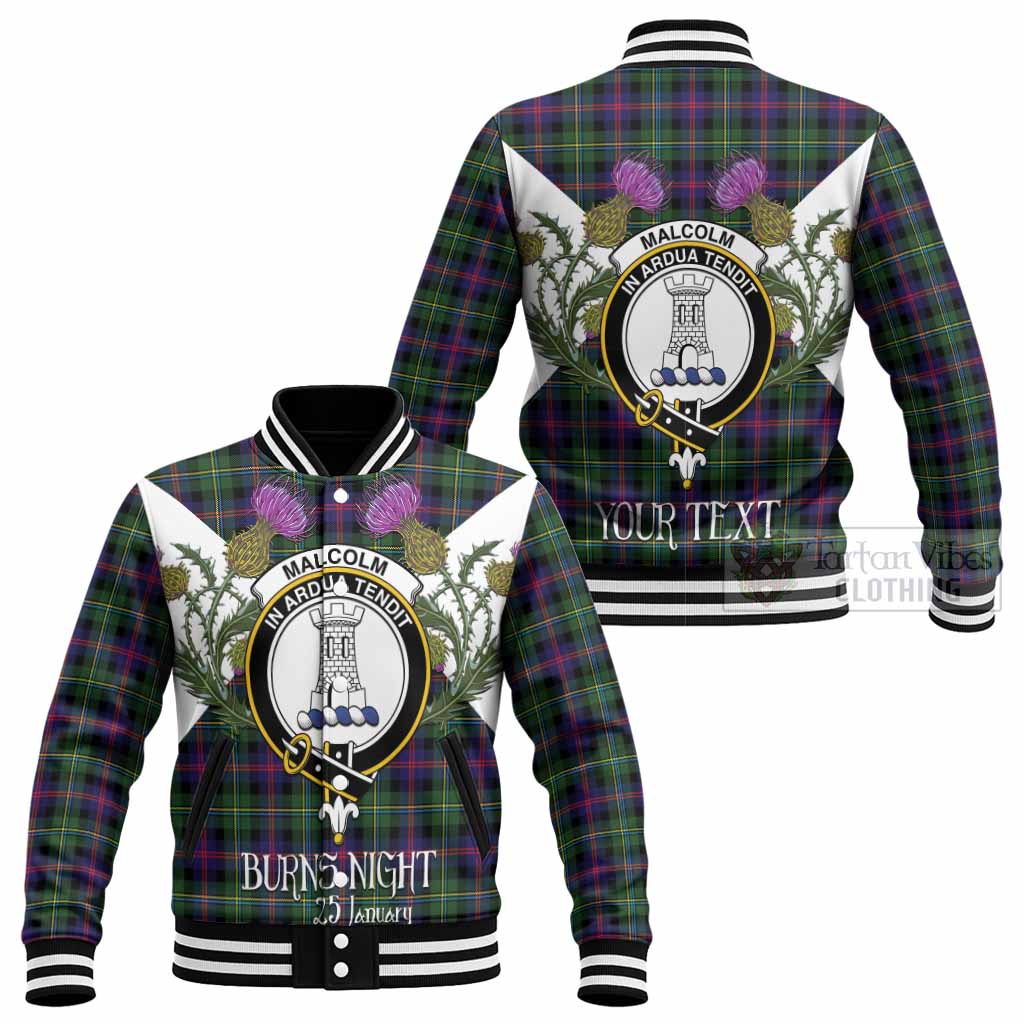 Malcolm Tartan Family Crest Baseball Jacket Scottish Burns Night Thistle Floral