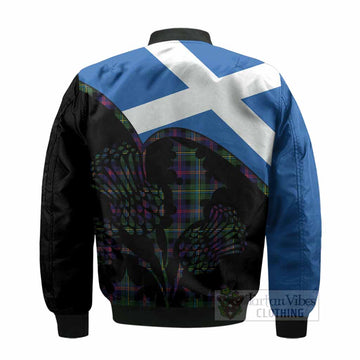 Malcolm Tartan Family Crest Bomber Jacket Scotland Thistle Floral Flag Style