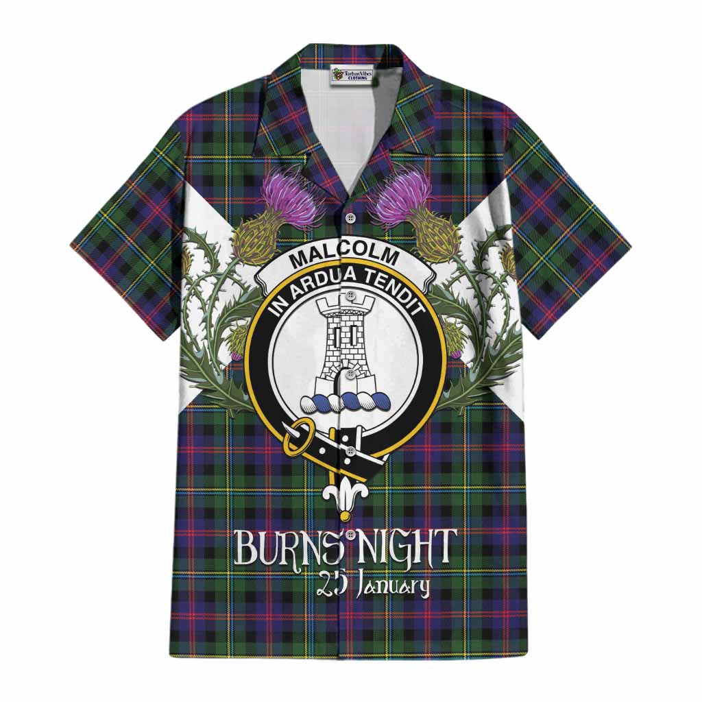Malcolm Tartan Family Crest Cotton Hawaiian Shirt Scottish Burns Night Thistle Floral