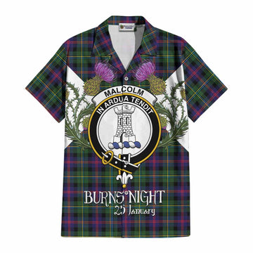 Malcolm Tartan Family Crest Cotton Hawaiian Shirt Scottish Burns Night Thistle Floral
