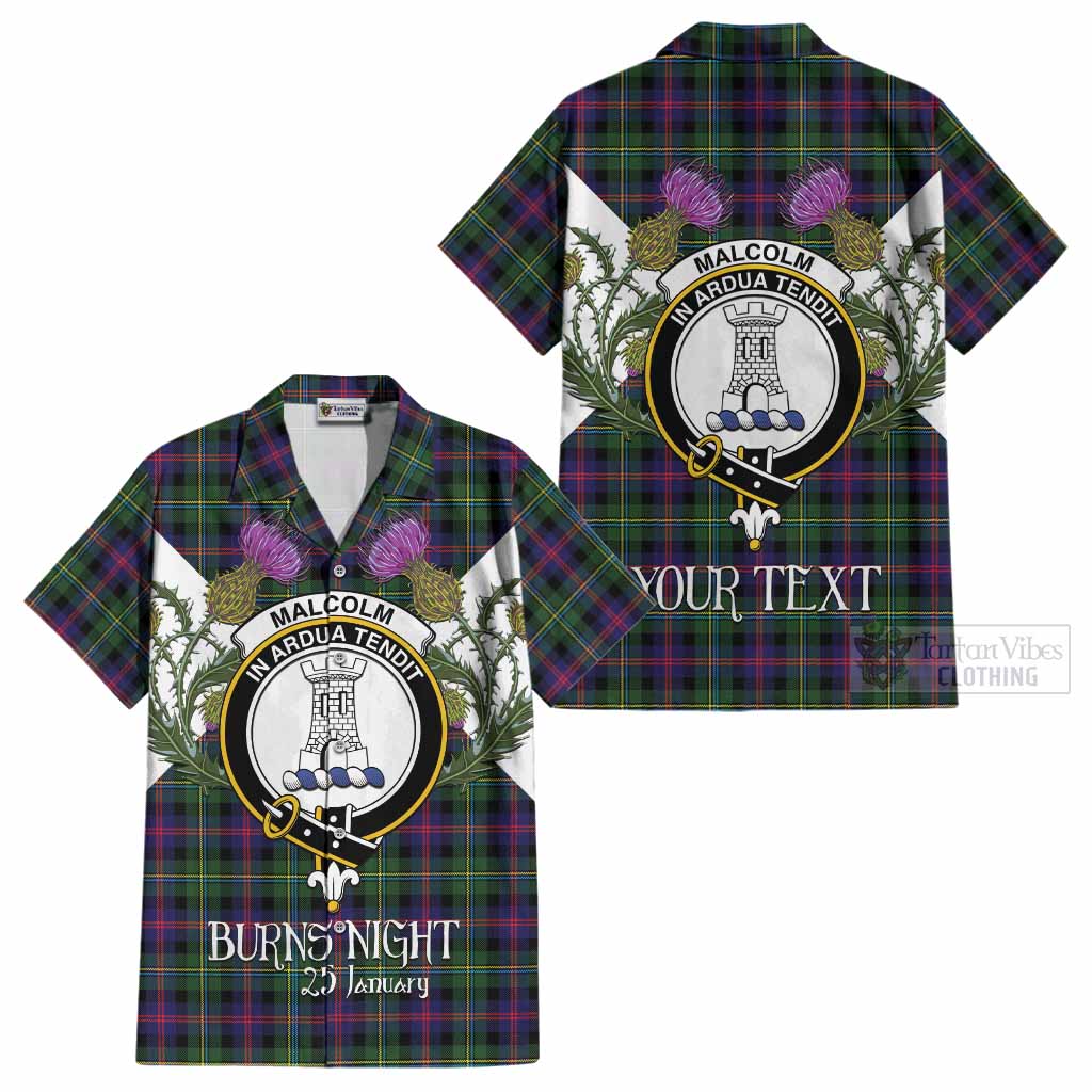 Malcolm Tartan Family Crest Cotton Hawaiian Shirt Scottish Burns Night Thistle Floral
