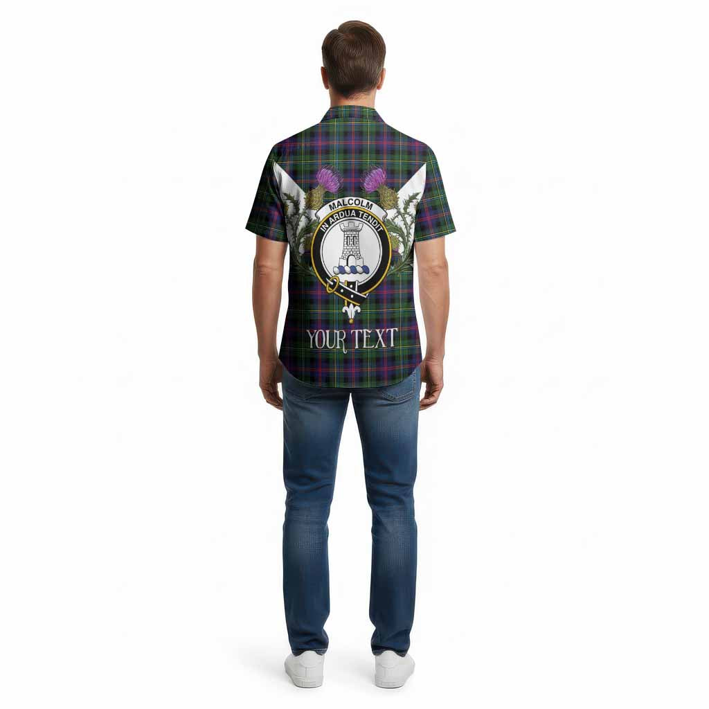 Malcolm Tartan Family Crest Cotton Hawaiian Shirt Scottish Burns Night Thistle Floral