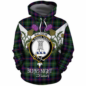 Malcolm Tartan Family Crest Cotton Hoodie Scottish Burns Night Thistle Floral