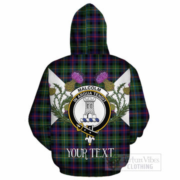 Malcolm Tartan Family Crest Cotton Hoodie Scottish Burns Night Thistle Floral