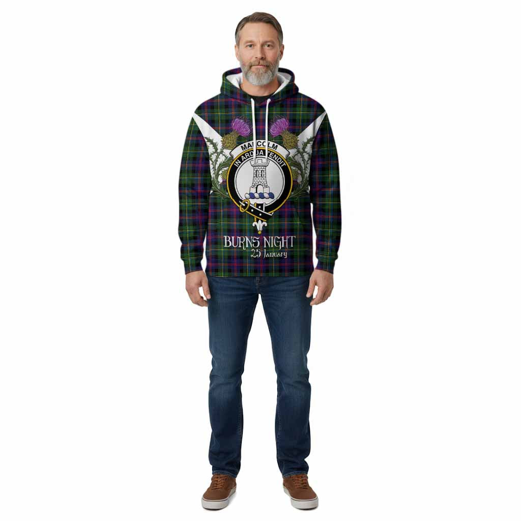 Malcolm Tartan Family Crest Cotton Hoodie Scottish Burns Night Thistle Floral