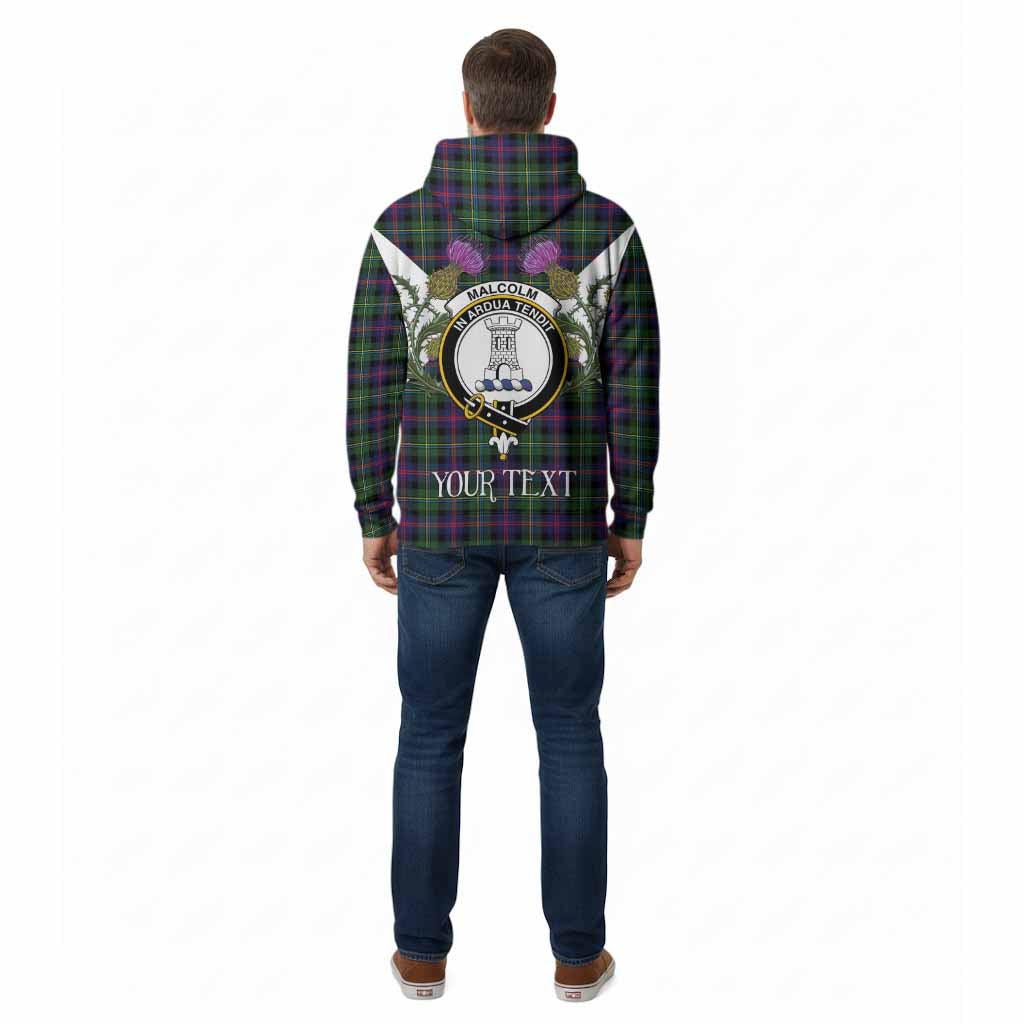 Malcolm Tartan Family Crest Cotton Hoodie Scottish Burns Night Thistle Floral