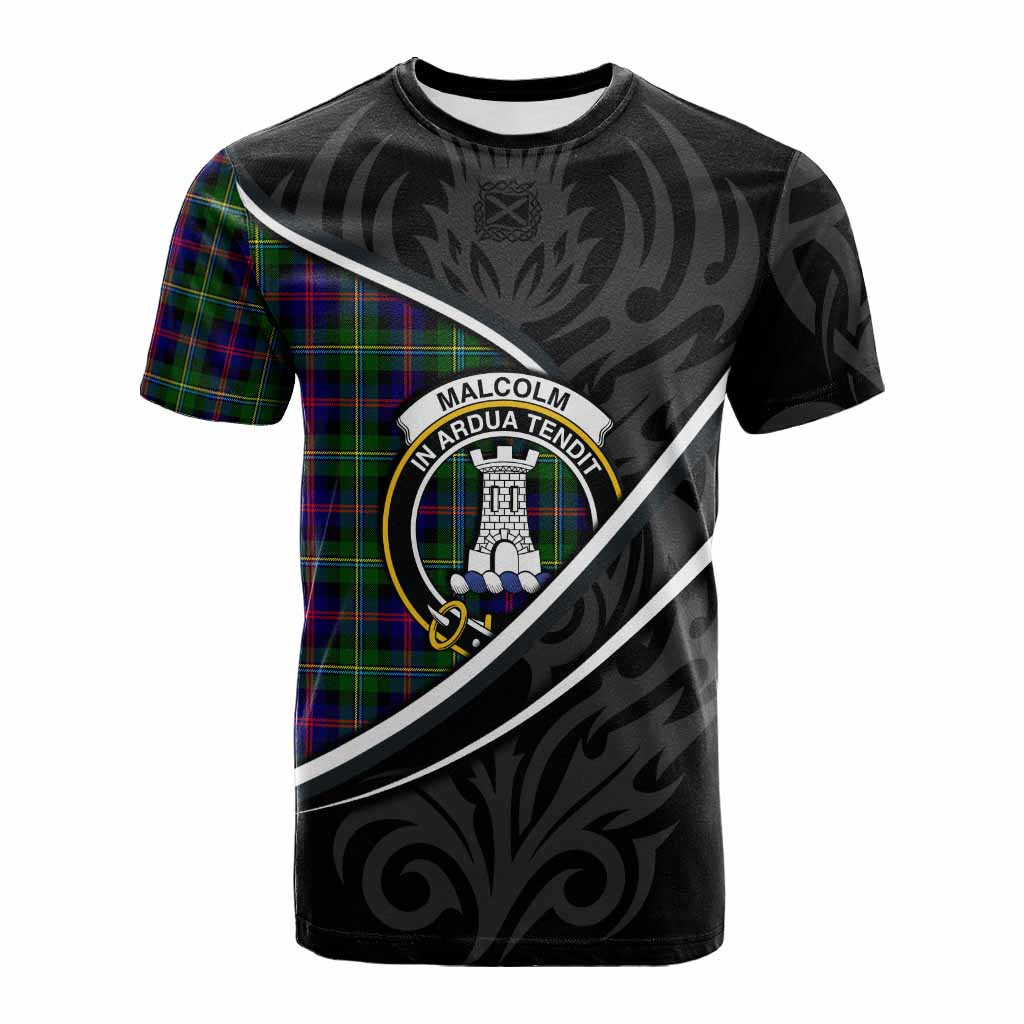 Malcolm Tartan Family Crest Cotton T-shirt Celtic Scottish Thistle Floral - Tartan Vibes Clothing