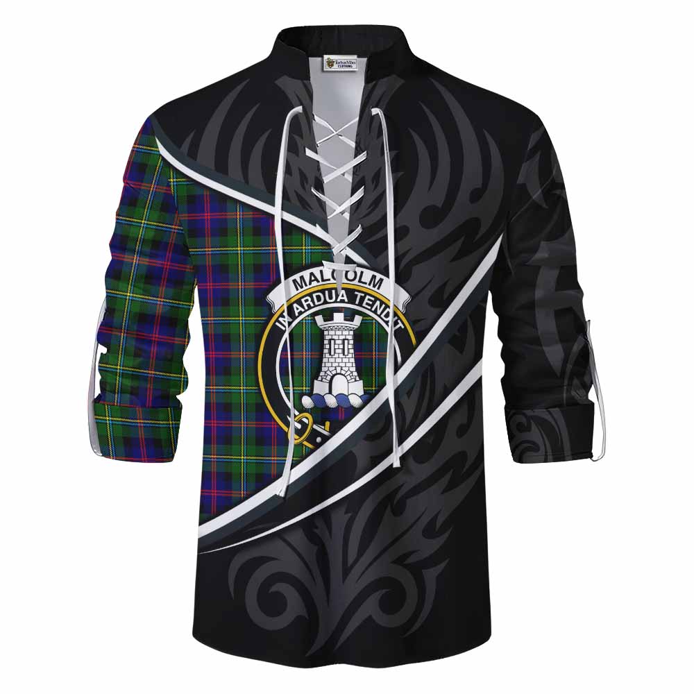 Malcolm Tartan Family Crest Ghillie Kilt Shirt Celtic Scottish Thistle Floral - Tartan Vibes Clothing