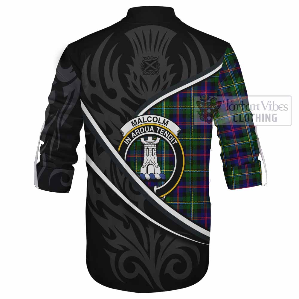 Malcolm Tartan Family Crest Ghillie Kilt Shirt Celtic Scottish Thistle Floral - Tartan Vibes Clothing