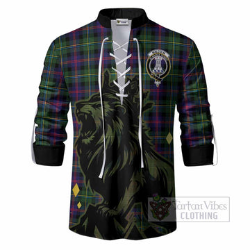 Malcolm Tartan Family Crest Ghillie Shirt Crowned Lion Roaring