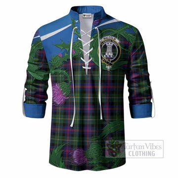 Malcolm Tartan Family Crest Ghillie Shirt Thistle in Minimalism