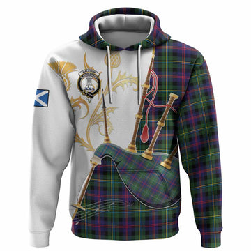 Malcolm Tartan Family Crest Hoodie Bagpipes with Scottish Thistle