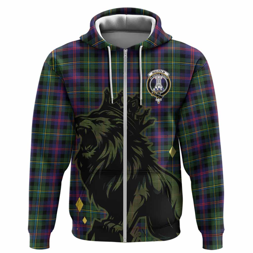 Malcolm Tartan Family Crest Hoodie Crowned Lion Roaring