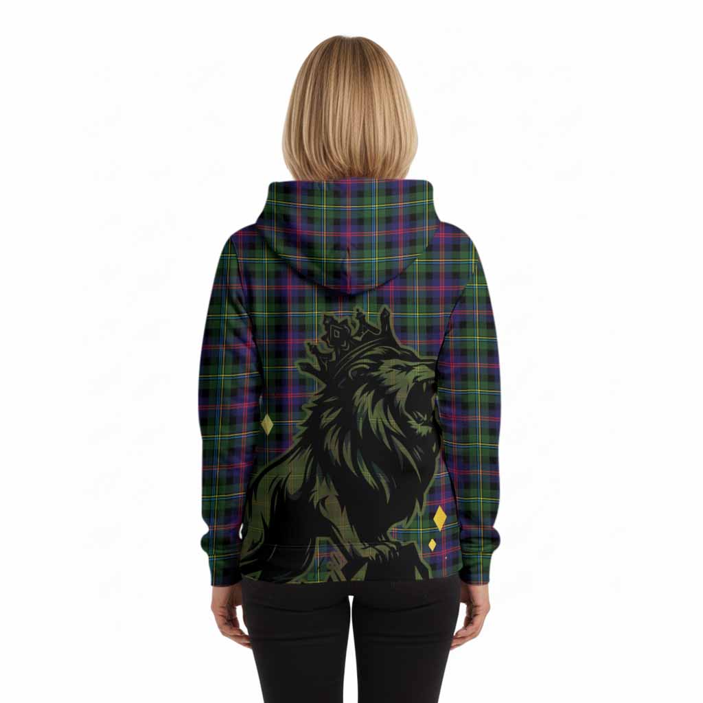 Malcolm Tartan Family Crest Hoodie Crowned Lion Roaring