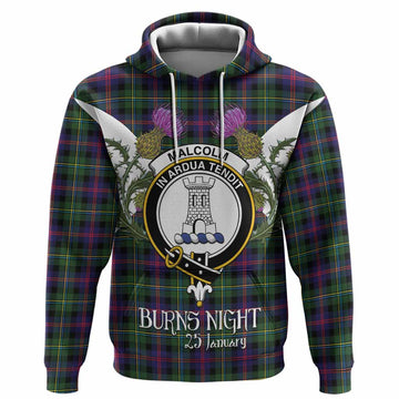 Malcolm Tartan Family Crest Hoodie Scottish Burns Night Thistle Floral