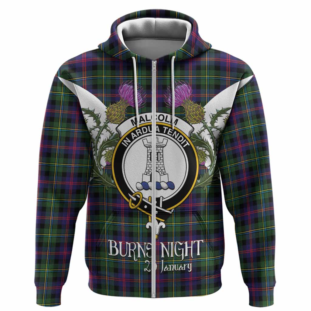 Malcolm Tartan Family Crest Hoodie Scottish Burns Night Thistle Floral