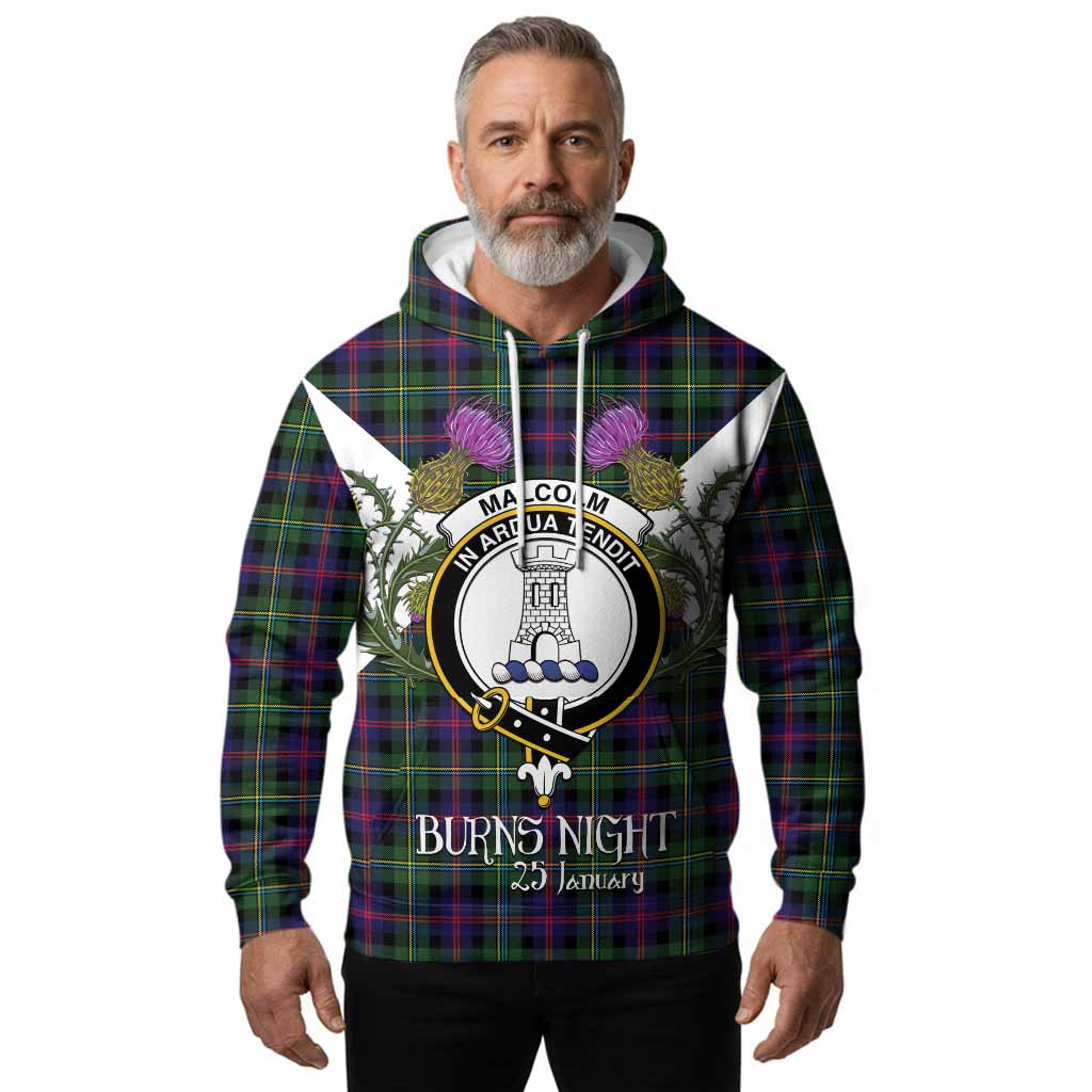 Malcolm Tartan Family Crest Hoodie Scottish Burns Night Thistle Floral