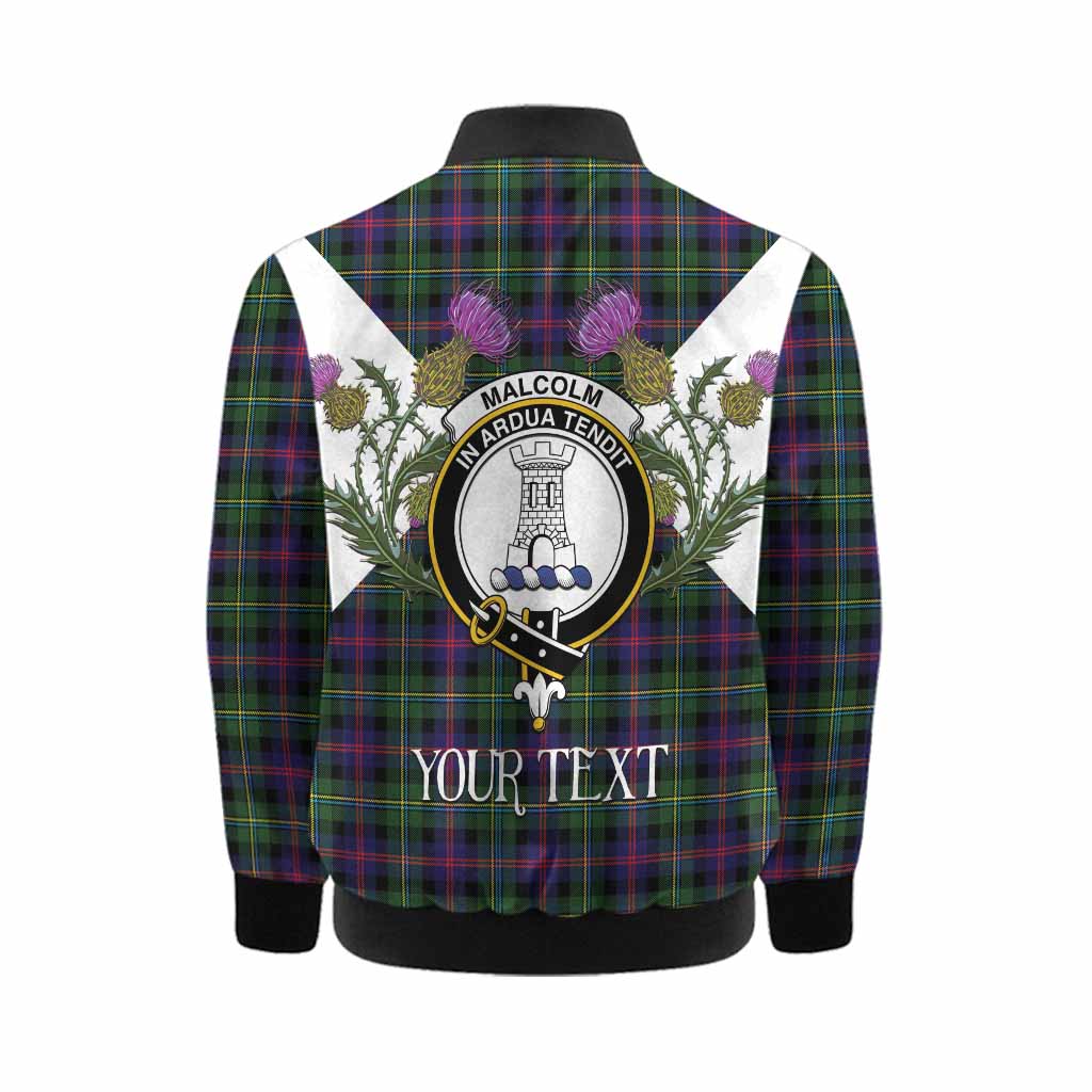 Malcolm Tartan Family Crest Kid Bomber Jacket Scottish Burns Night Thistle Floral