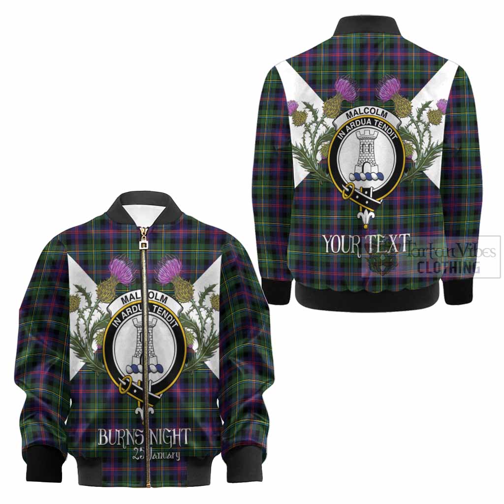 Malcolm Tartan Family Crest Kid Bomber Jacket Scottish Burns Night Thistle Floral