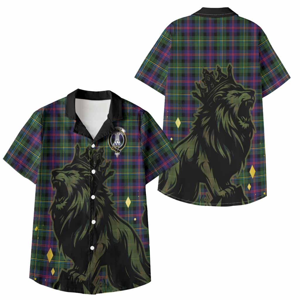 Malcolm Tartan Family Crest Kid Hawaiian Shirt Crowned Lion Roaring