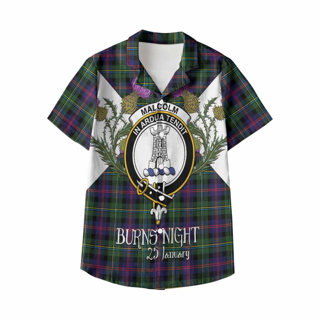 Malcolm Tartan Family Crest Kid Hawaiian Shirt Scottish Burns Night Thistle Floral