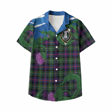 Malcolm Tartan Family Crest Kid Hawaiian Shirt Thistle in Minimalism