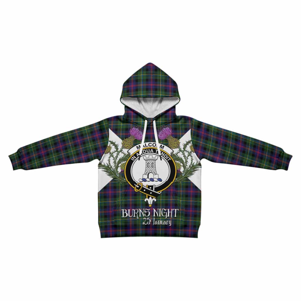 Malcolm Tartan Family Crest Kid Hoodie Scottish Burns Night Thistle Floral