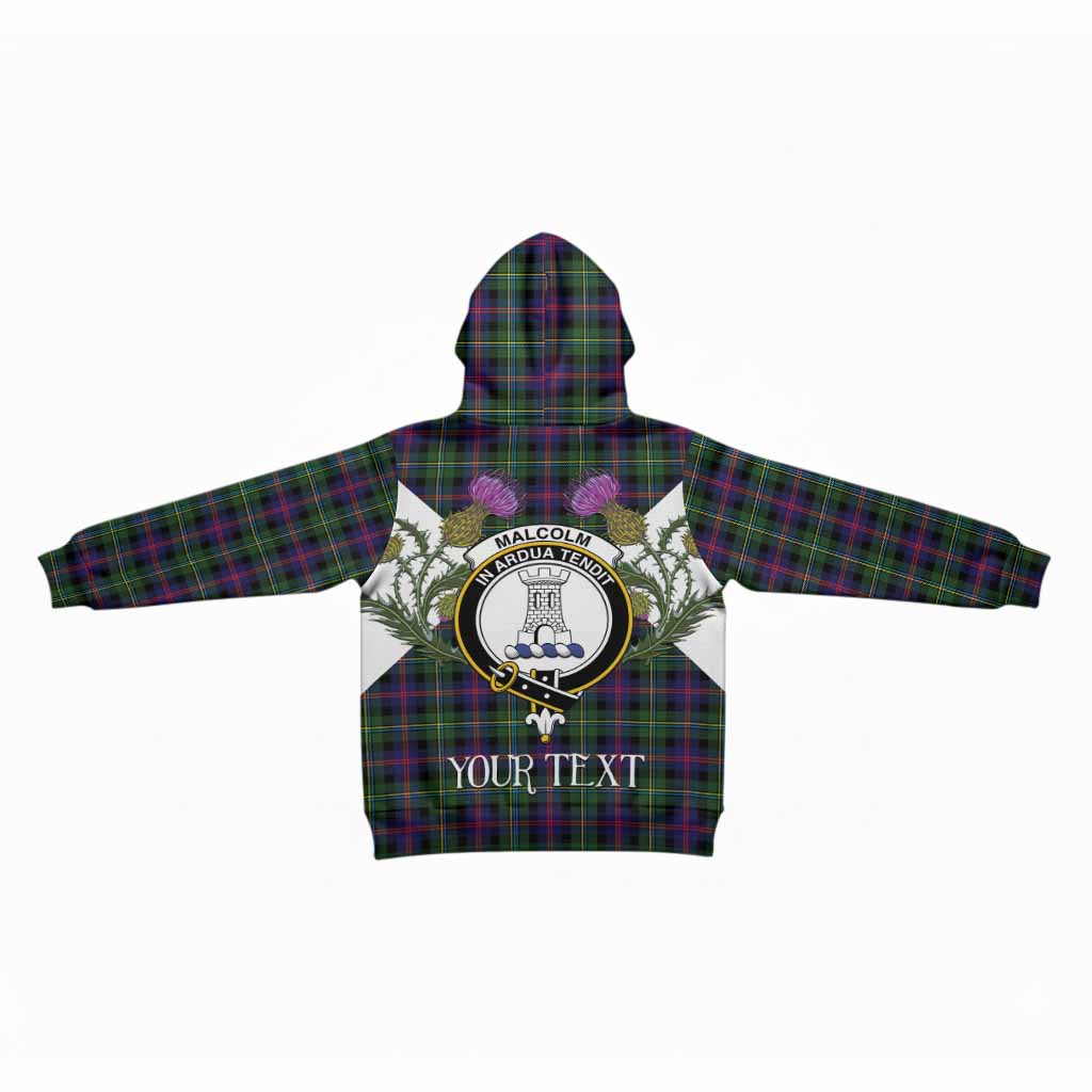 Malcolm Tartan Family Crest Kid Hoodie Scottish Burns Night Thistle Floral