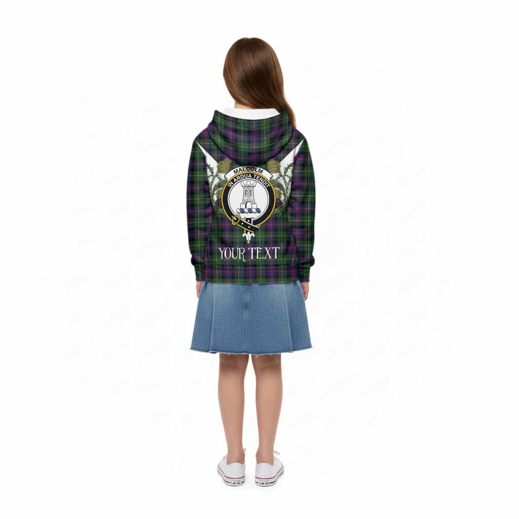 Malcolm Tartan Family Crest Kid Hoodie Scottish Burns Night Thistle Floral