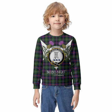 Malcolm Tartan Family Crest Kid Knitted Sweatshirt Scottish Burns Night Thistle Floral